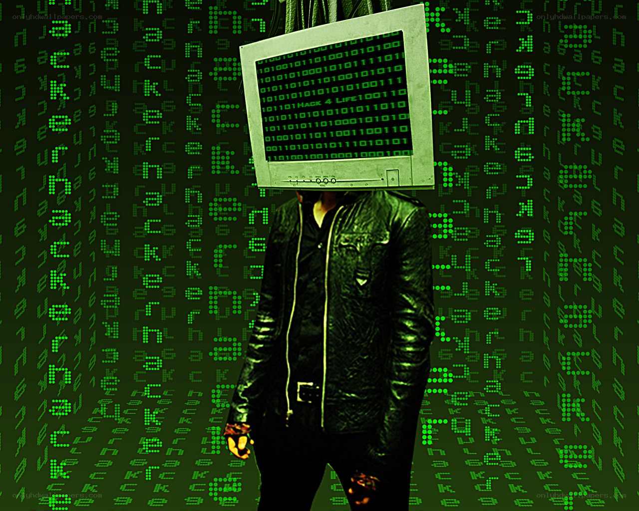 hacker with computer head