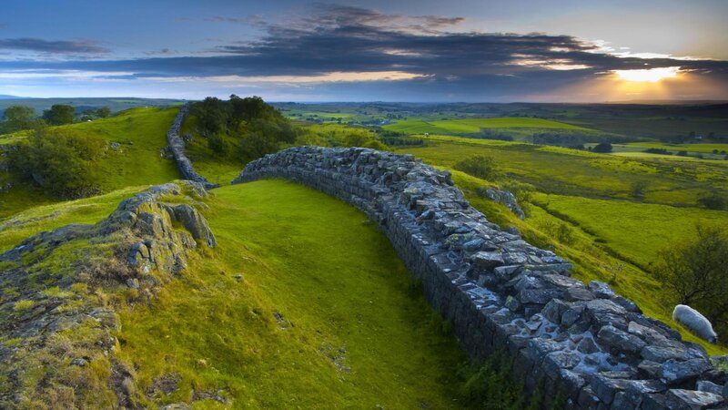Hadrian's Wall Ruins — Green, Serene, Sunset, Photograph