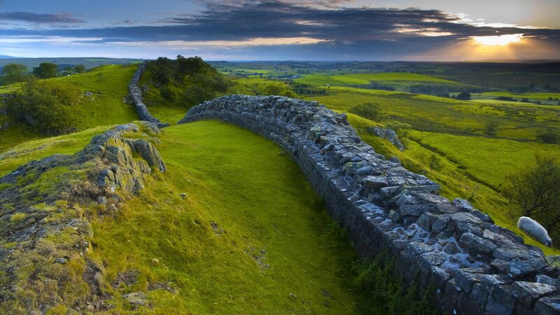 Hadrian's Wall Ruins — Green, Serene, Sunset