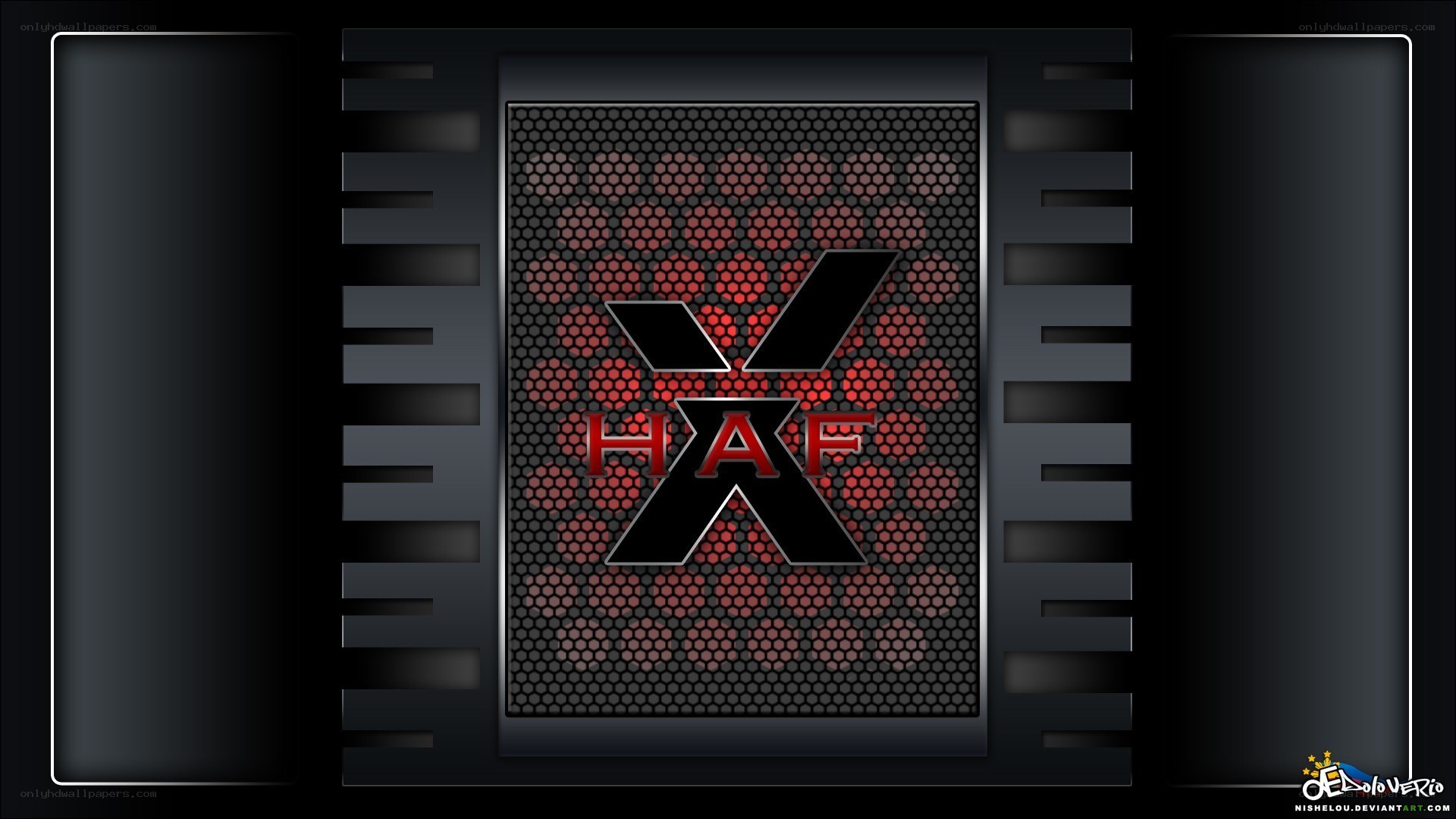 HAF X logo on mesh background