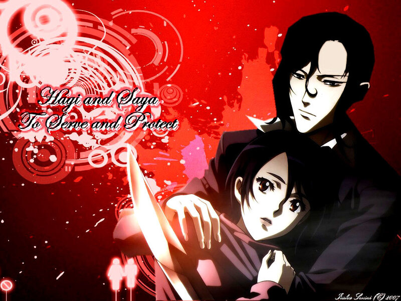 Hagi and Saya in a protective embrace