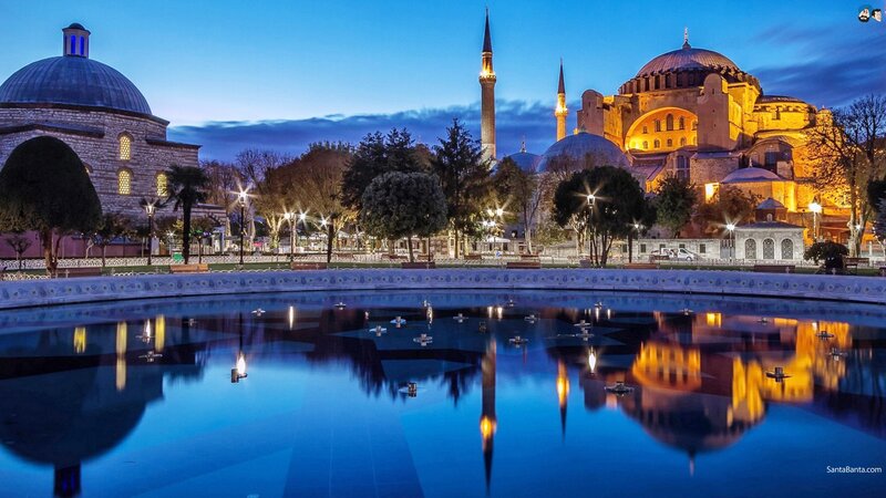 Hagia Sophia at Dusk — Blue, Serene, Night, Photograph, Dome