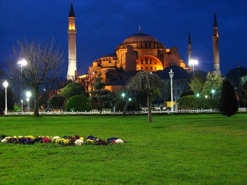 Hagia Sophia at Night — Green, Serene, Photograph