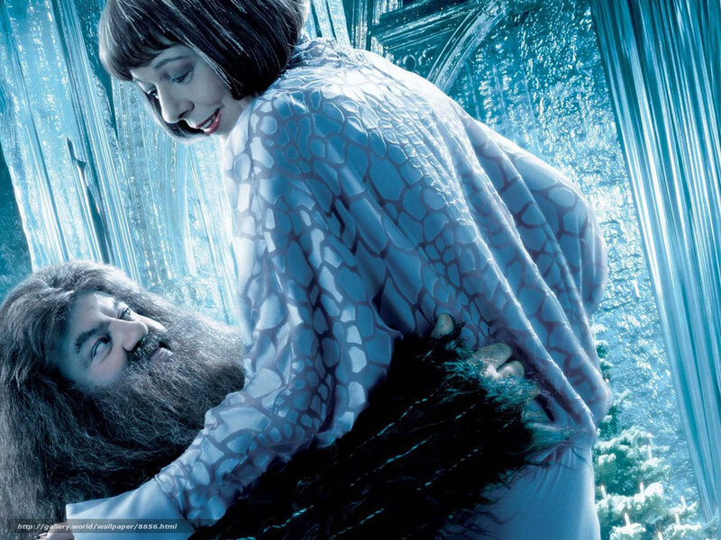 Hagrid and a woman in an icy room