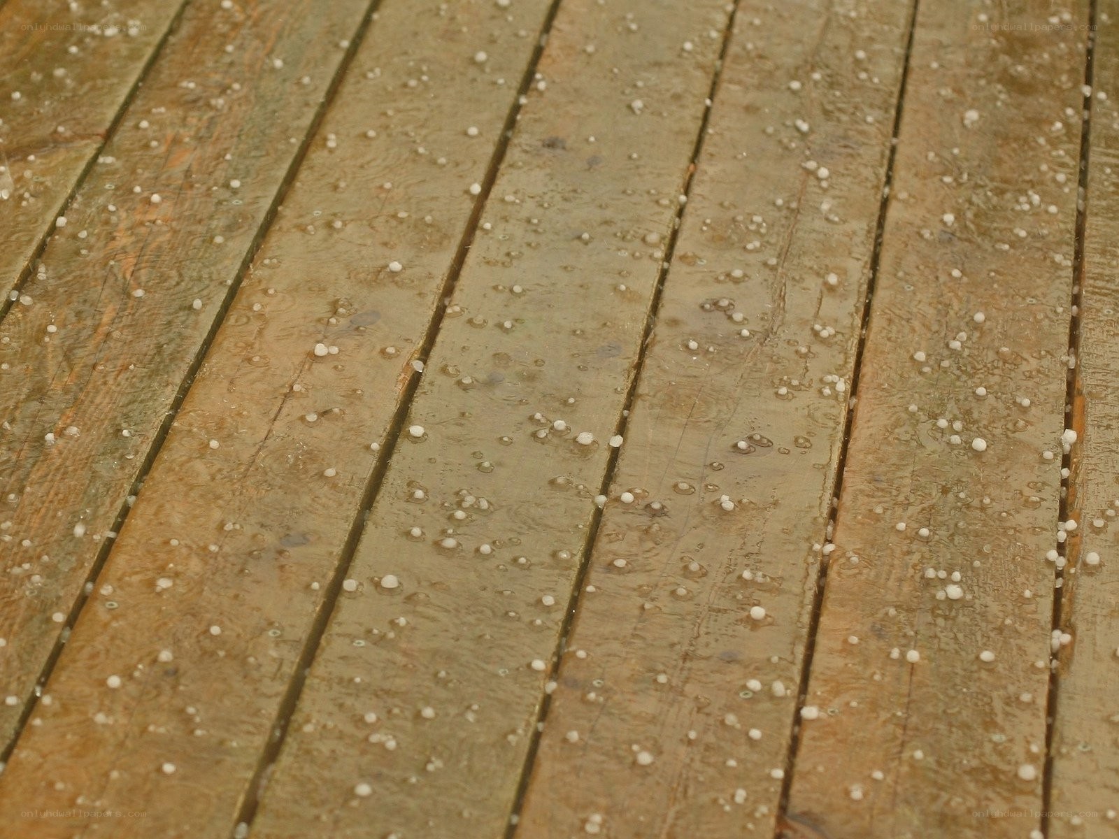 Hail on a wooden deck