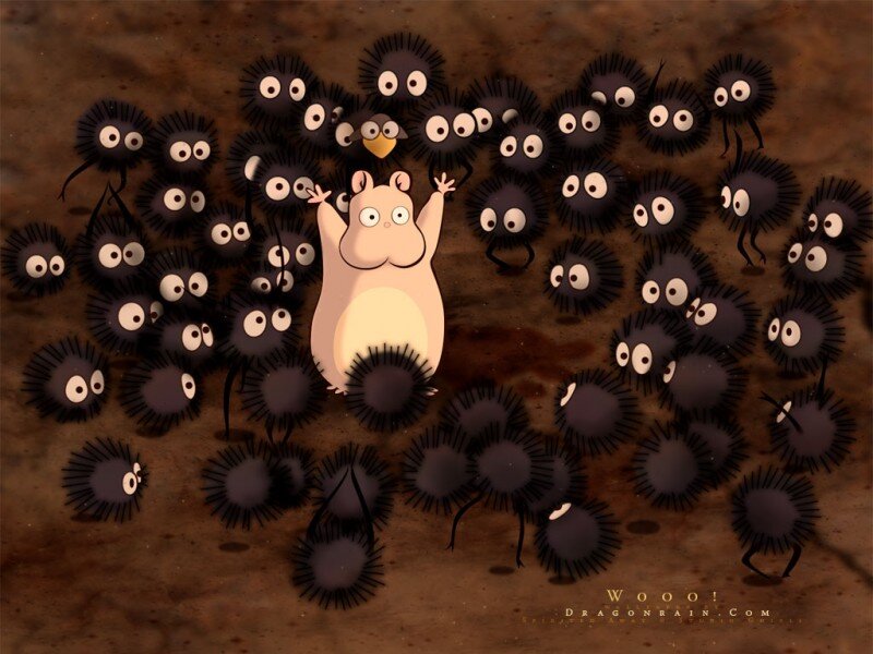 Haku Surrounded by Soot Sprites — Brown, Whimsical