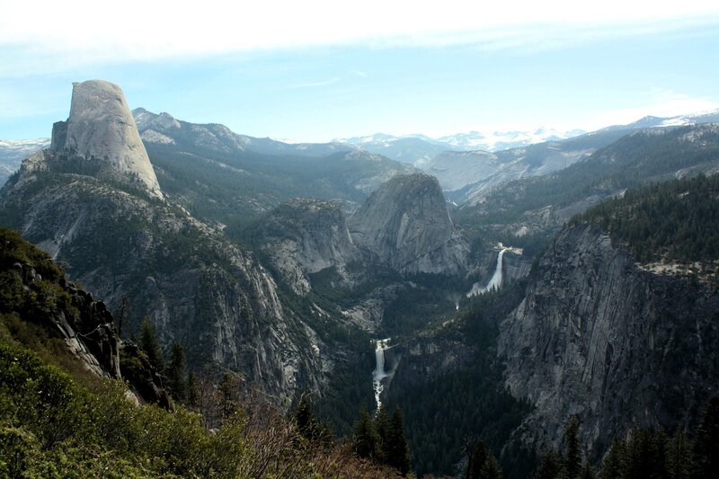 Half Dome and Waterfalls — Gray
