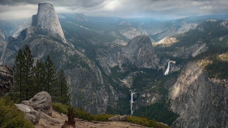 Half Dome and Waterfalls