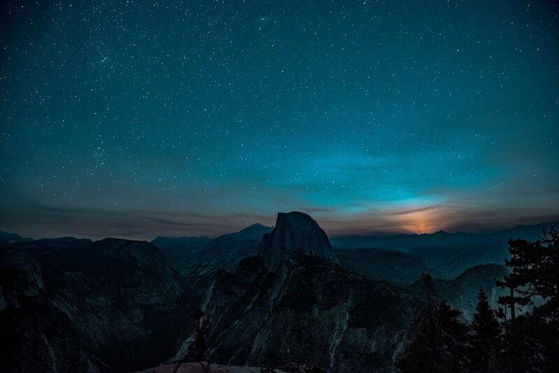 Half Dome at Night — Blue, Serene, Photograph, Mountains