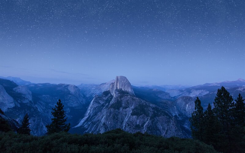 Half Dome at Night — Blue, Serene, Photograph