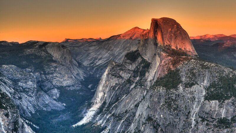 Half Dome at Sunset — Orange, Dramatic, Photograph, Mountain