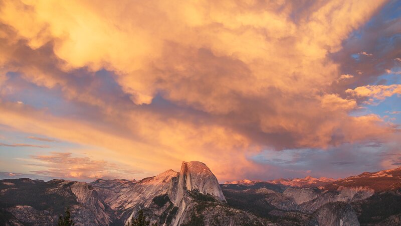Half Dome at Sunset — Orange, Dramatic, Photograph, Mountains