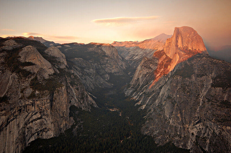 Half Dome at Sunset — Orange, Serene