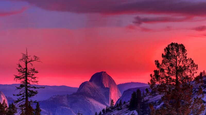 Half Dome at Sunset — Red, Dramatic