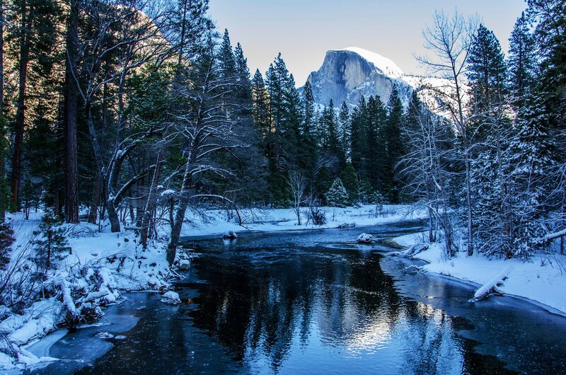 Half-dome in Winter — Blue, Serene, Photograph, River