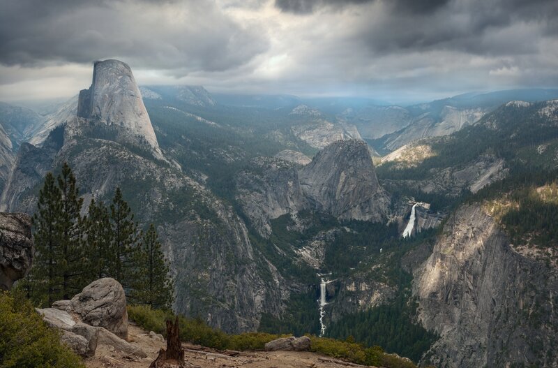 Half Dome in Yosemite — Gray, Dramatic, Afternoon, Photograph