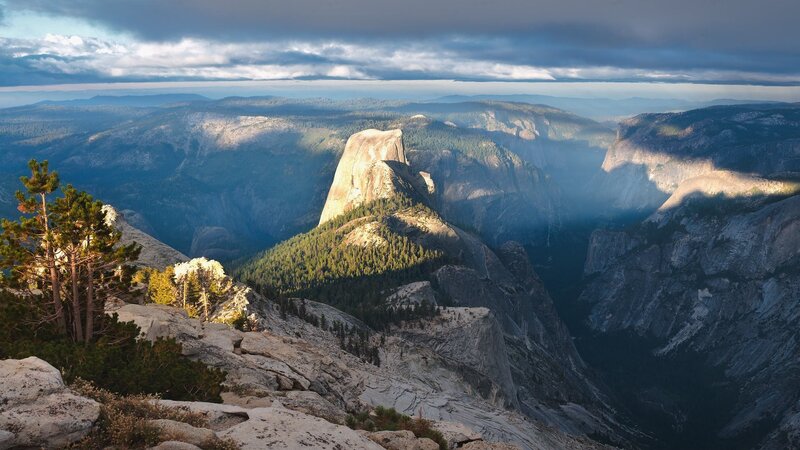 Half Dome in Yosemite — Gray, Dramatic, Morning, Photograph