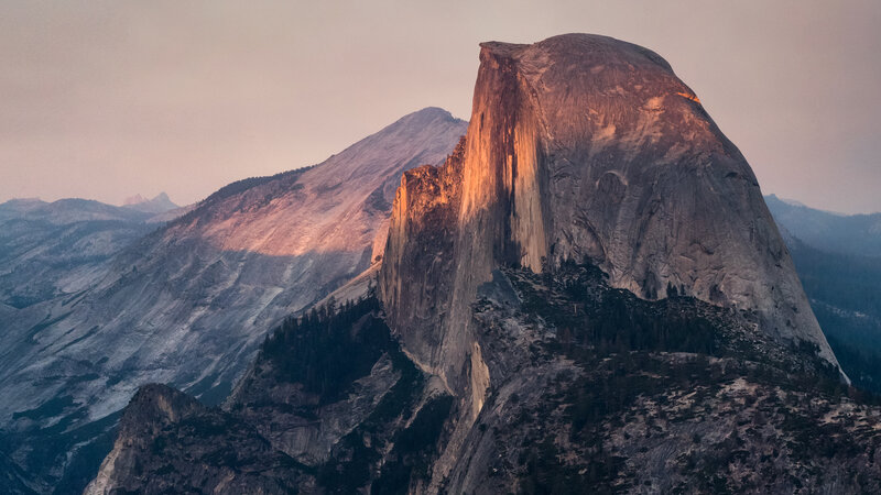 Half Dome in Yosemite — Gray, Serene, Sunset, Photograph, Mountain