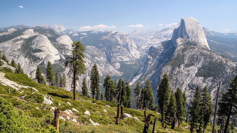 Half Dome in Yosemite — Green, Serene, Afternoon, Photograph, Mountains