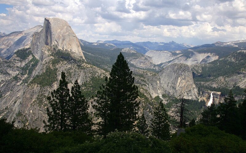 Half Dome in Yosemite — Green, Serene, Afternoon, Photograph, Mountains, Trees