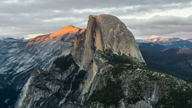 Half Dome Mountain — Gray, Dramatic, Sunset, Photograph