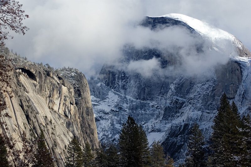 Half Dome Mountain — Gray, Dramatic, Winter