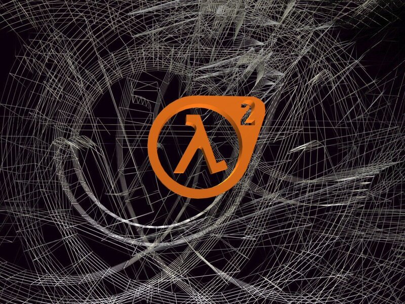Half-Life 2 logo on wireframe background