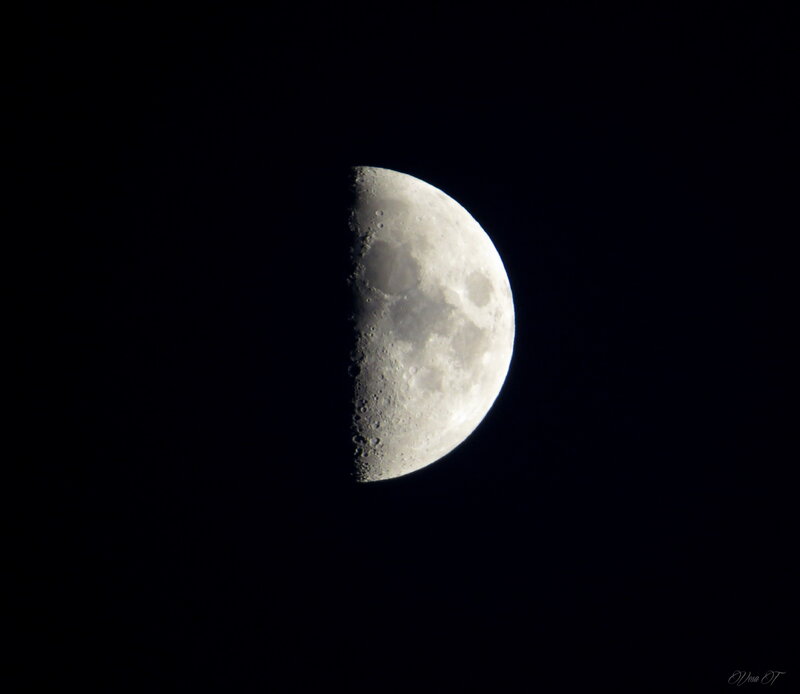 Half Moon in Night Sky — Black, Serene, Photograph