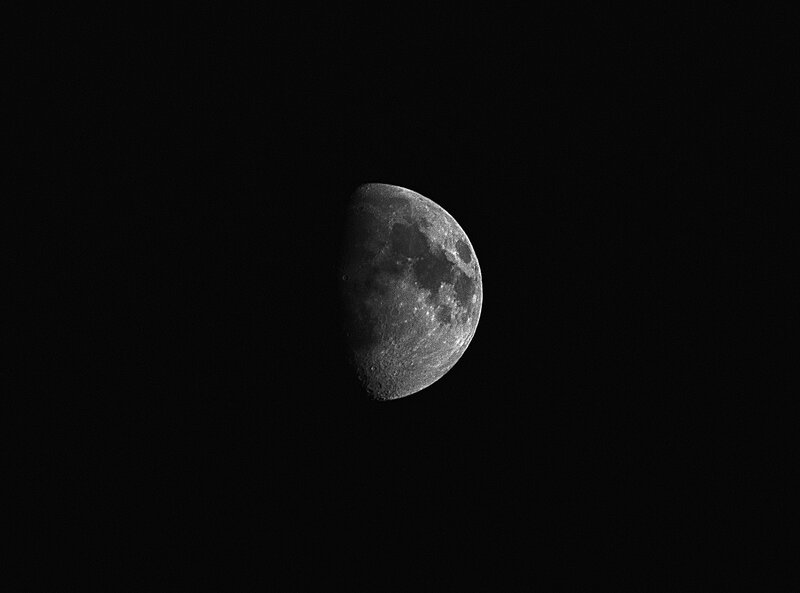 Half moon in the night sky