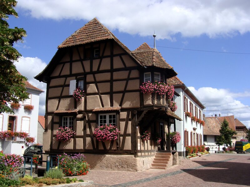 Half-timbered house in a French village