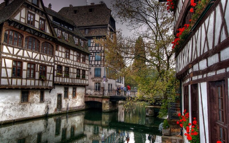 Half-timbered houses along a canal