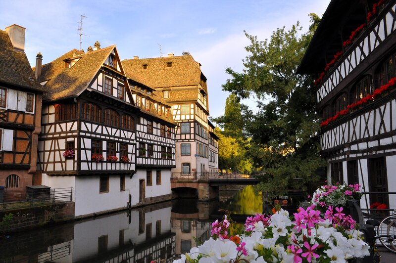 Half-timbered houses along a canal