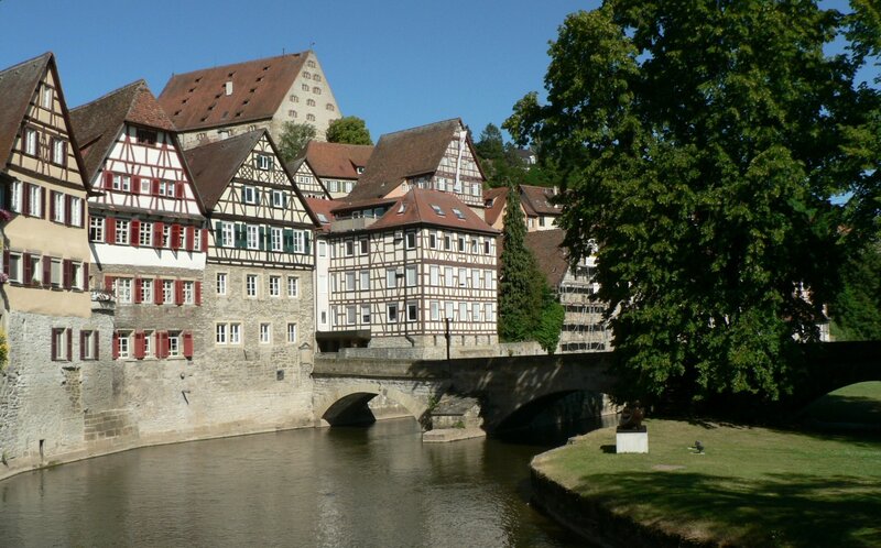 Half-timbered Houses — Brown, Serene, Afternoon, Photograph, River