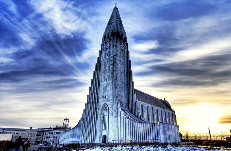 Hallgrímskirkja church at sunset