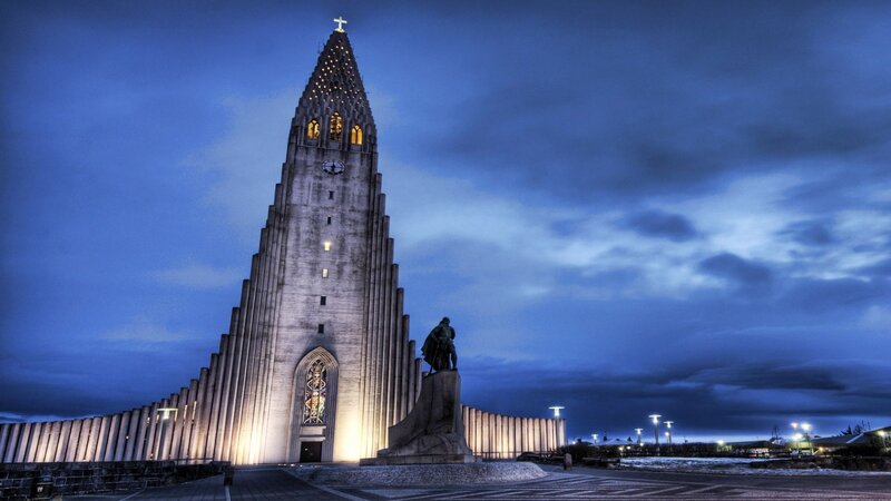 Hallgrímskirkja Church — Blue, Dramatic, Night, Photograph