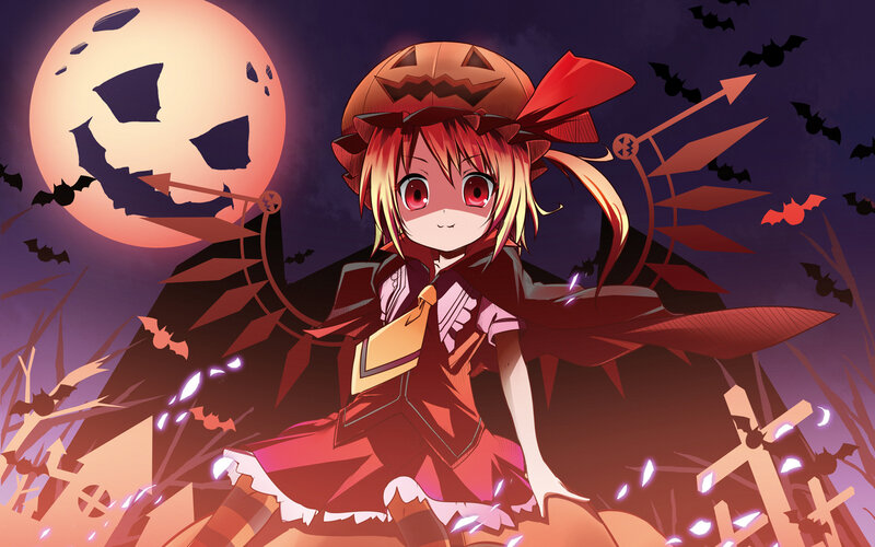 Halloween anime girl with pumpkin moon
