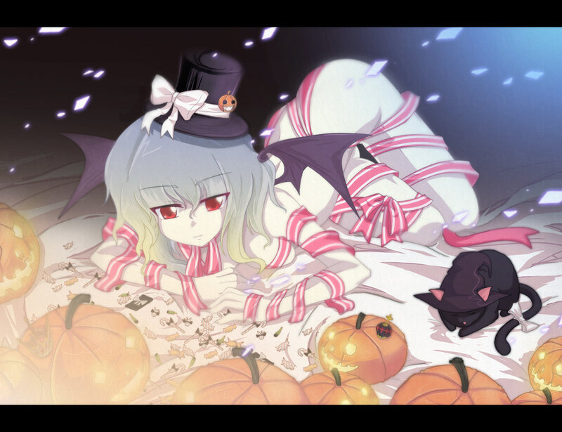 Halloween anime girl with pumpkins