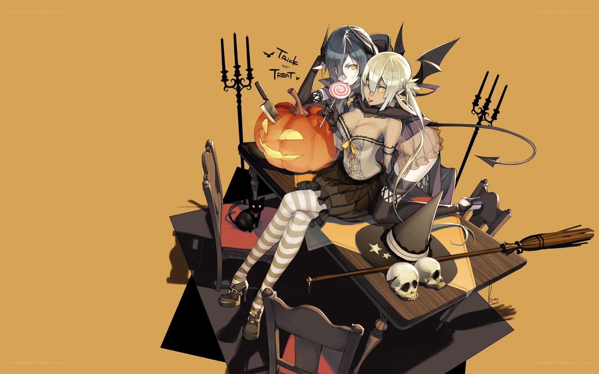Halloween anime girls scene