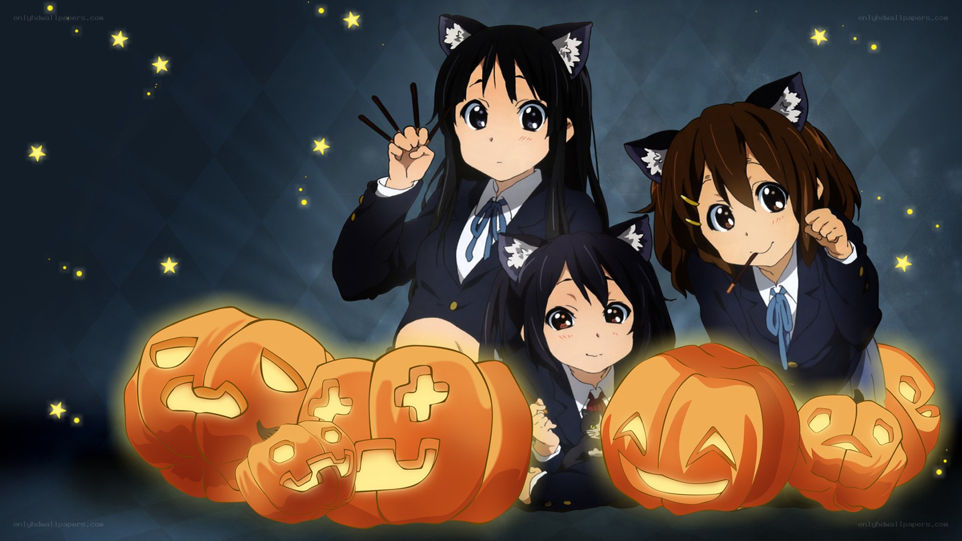 Halloween anime girls with pumpkins