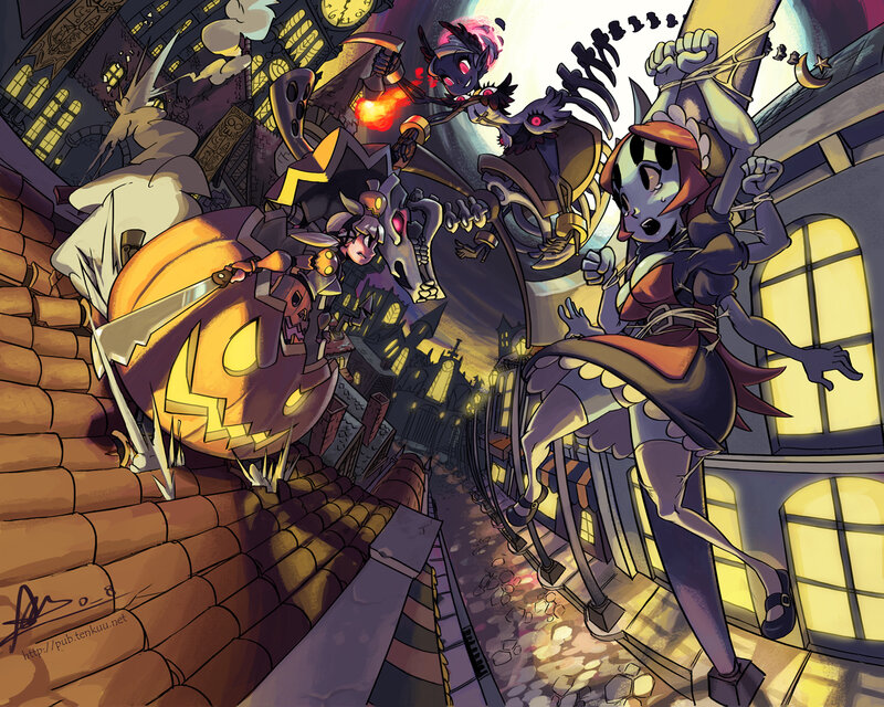 Halloween battle on rooftops