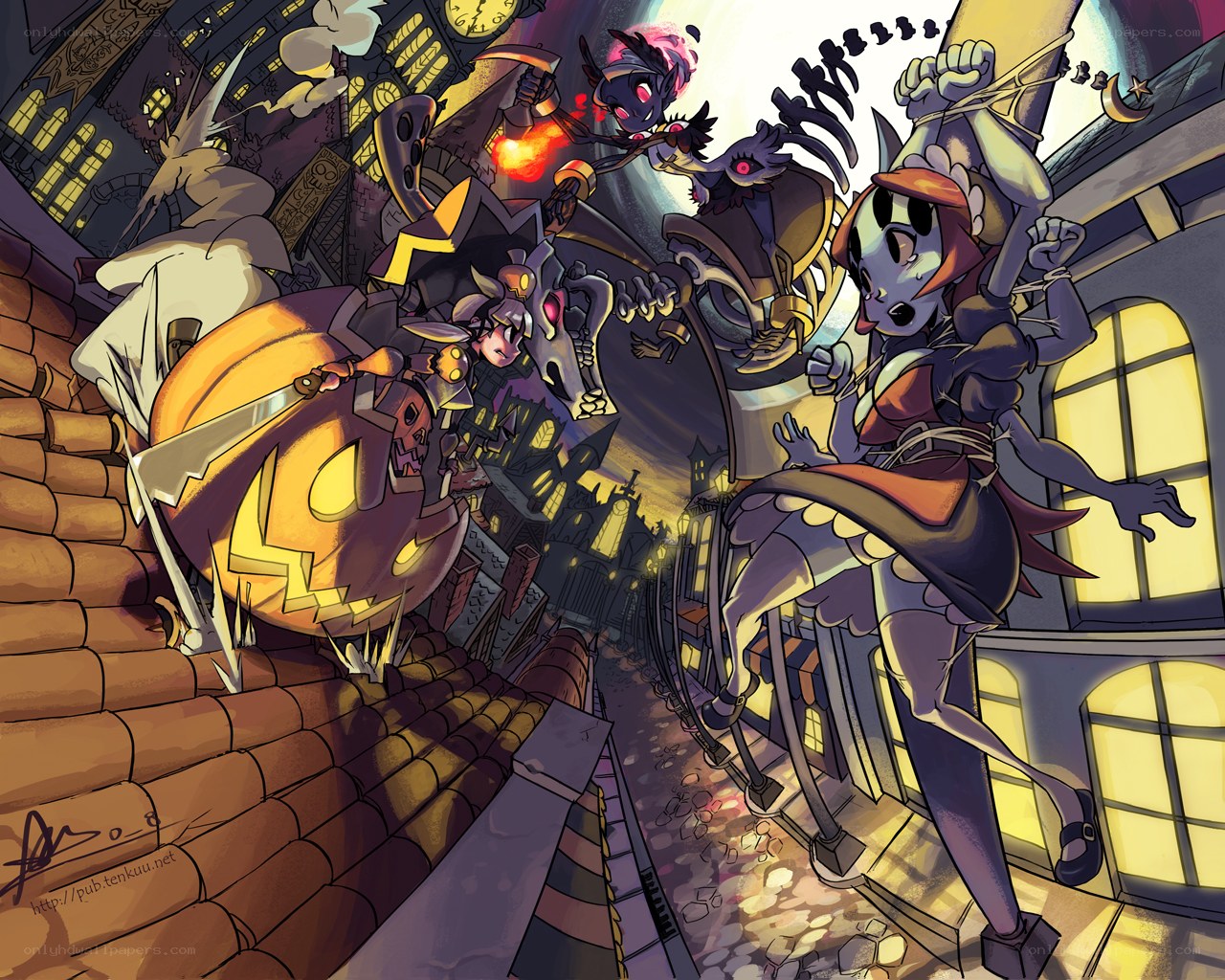 Halloween battle on rooftops
