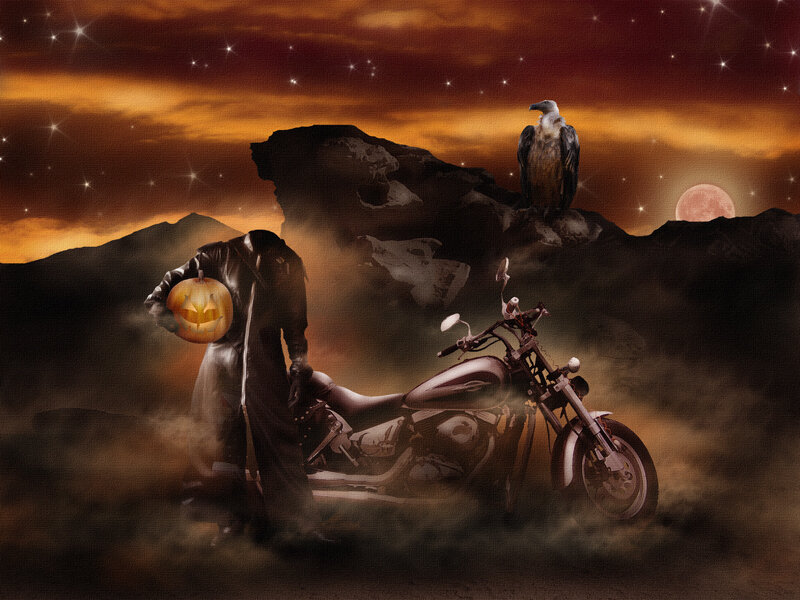 Halloween biker in desert