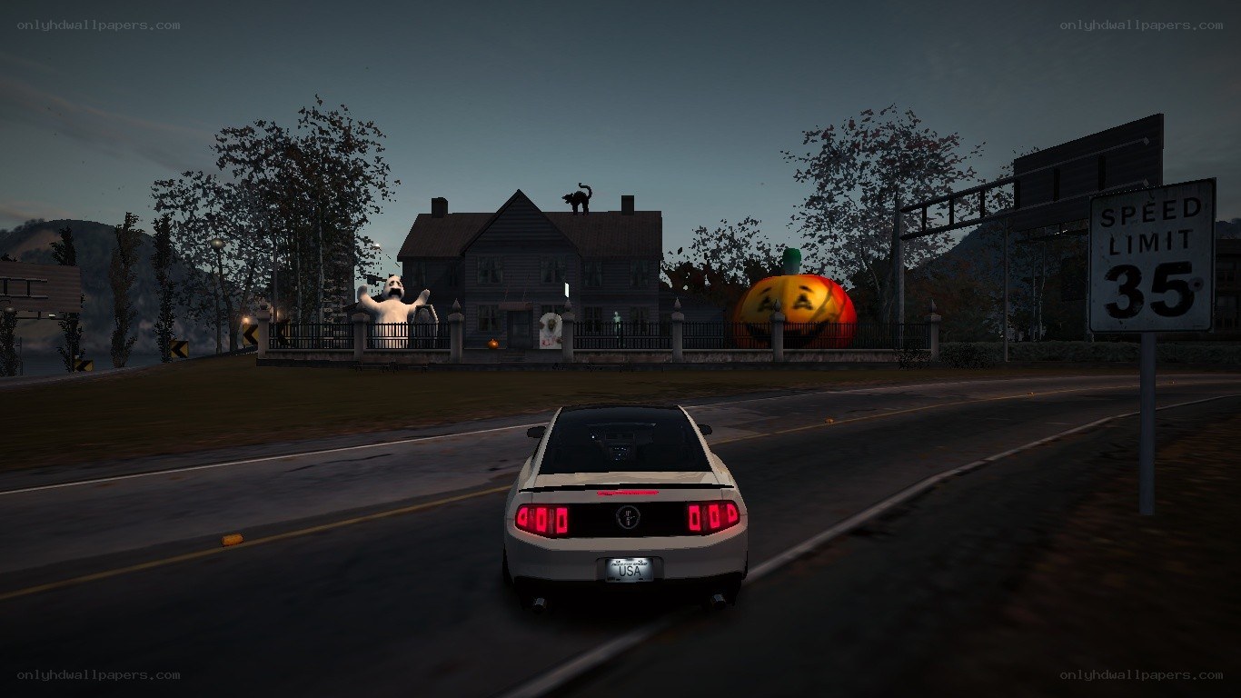 Halloween car scene at dusk