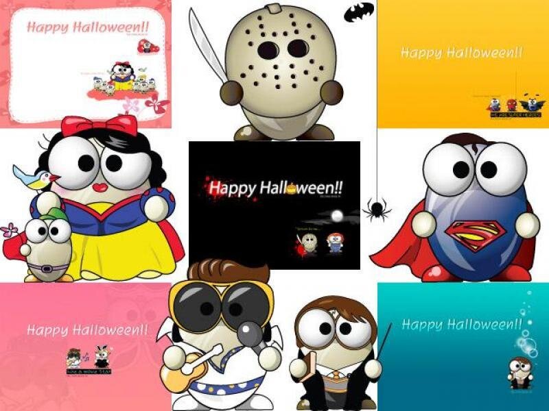 Halloween cartoon character collage