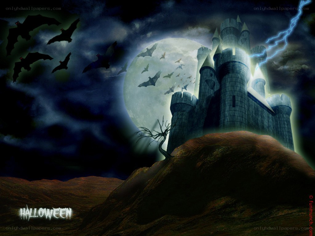 Halloween castle at night