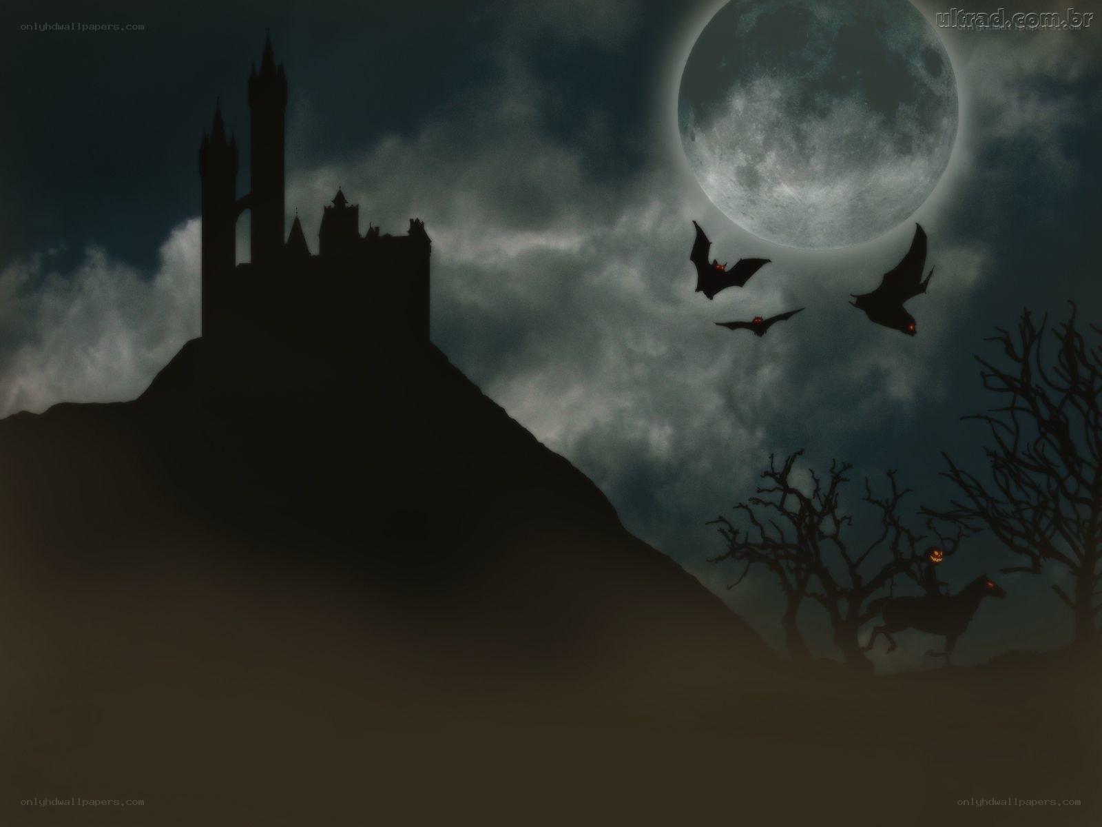 Halloween castle at night