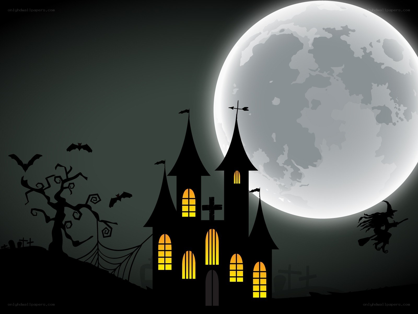 Halloween castle under full moon