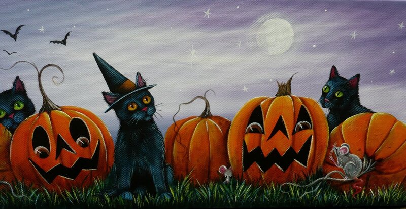 Halloween cats and pumpkins