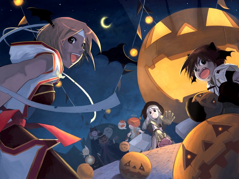 Halloween celebration with characters