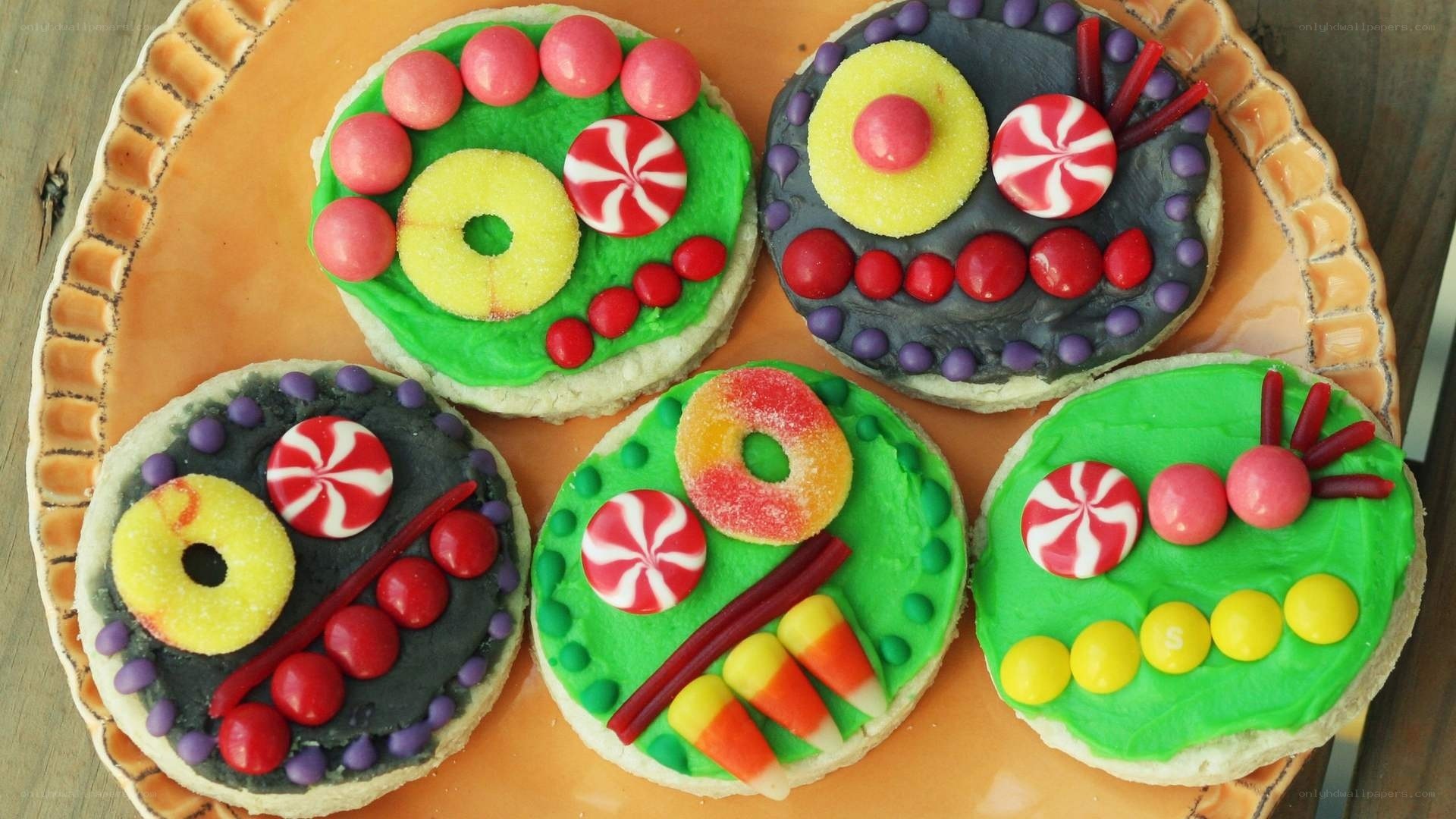 Halloween cookies with candy decorations